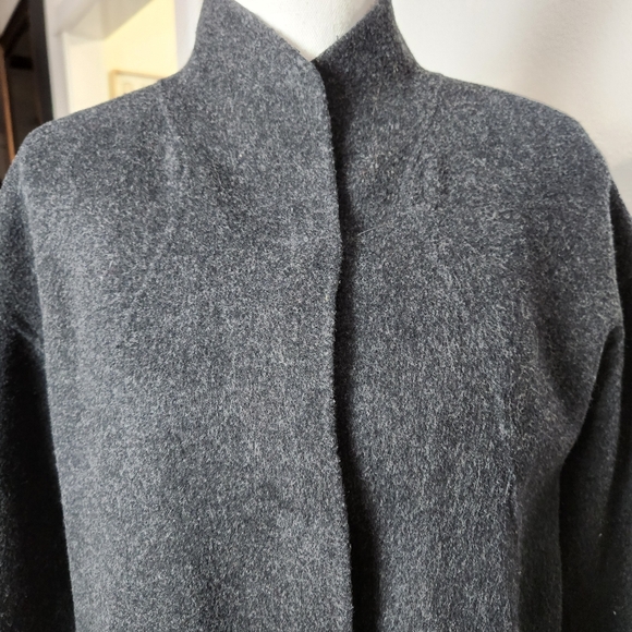 EILEEN FISHER CHARCOAL LIGHTWEIGHT STAND-UP COLLAR WOOL MID LENGTH COAT SZ SMALL - Picture 4 of 14